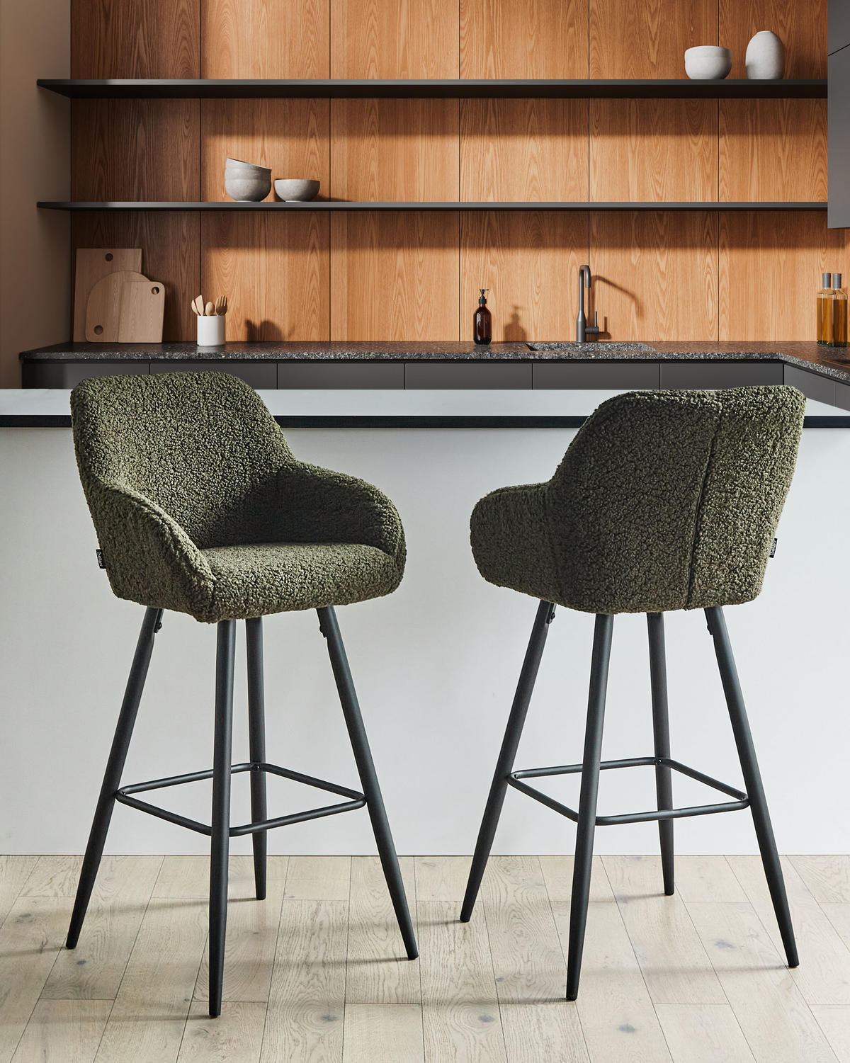 BARSTÜHLEN 2er-Set Dunkelgrün Casmalia - Dunkelgrün/Schwarz, Textil (50/103/54cm) - Beliani