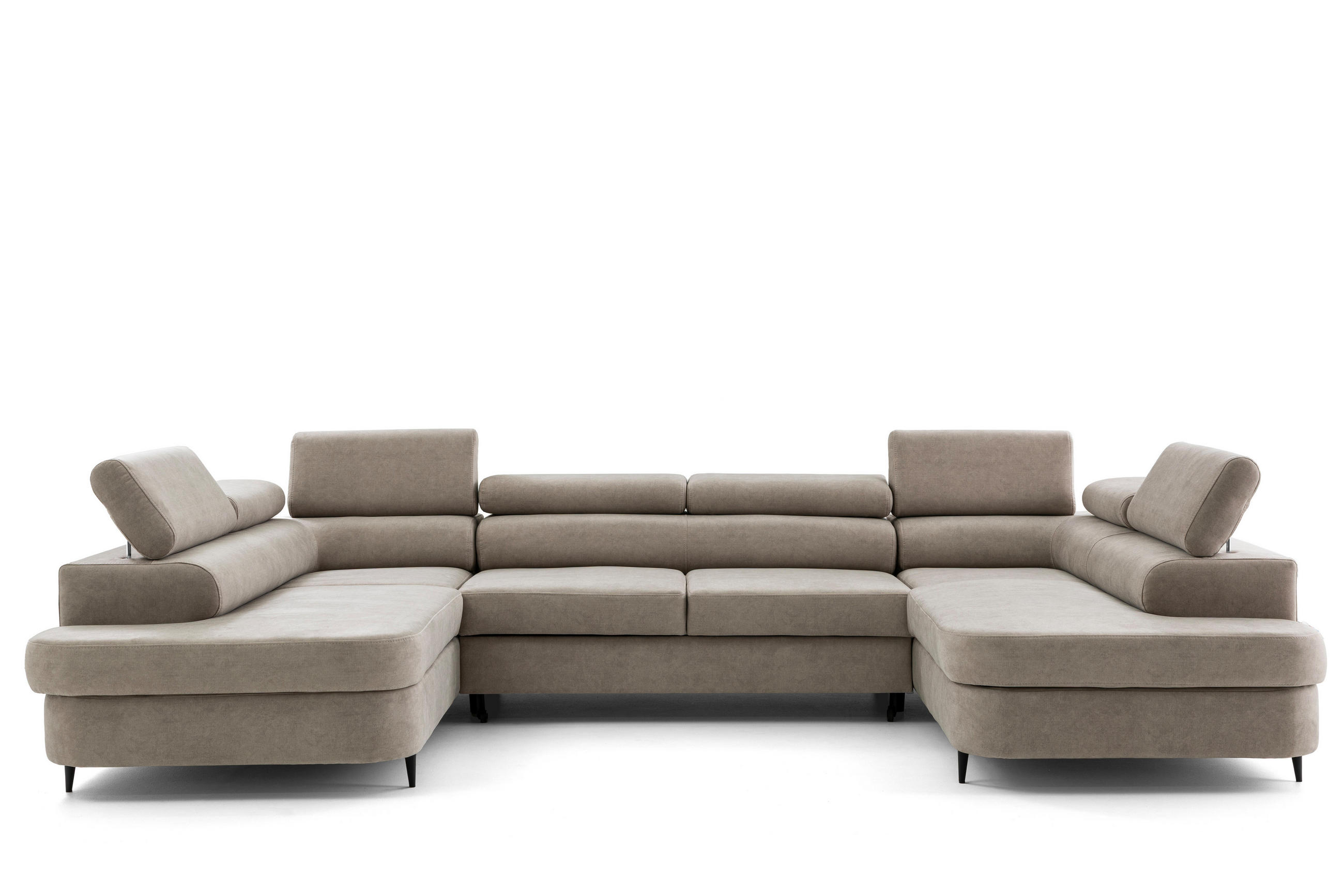 ECKSOFA U-Form PRIAM U2 mit Schlaffunktion 126x270 Velours Creme - Chromfarben/Creme, Holz/Textil (350/91/203cm) - Muffo