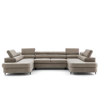 ECKSOFA U-Form PRIAM U2 mit Schlaffunktion 126x270 Velours Creme - Chromfarben/Creme, Holz/Textil (350/91/203cm) - Muffo