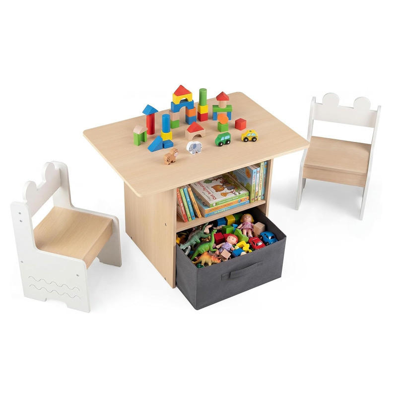 KINDERTISCH mit Stuhl weiß(3-tlg) - Weiß, Holzwerkstoff (70/49.5/48cm) - COSTWAY