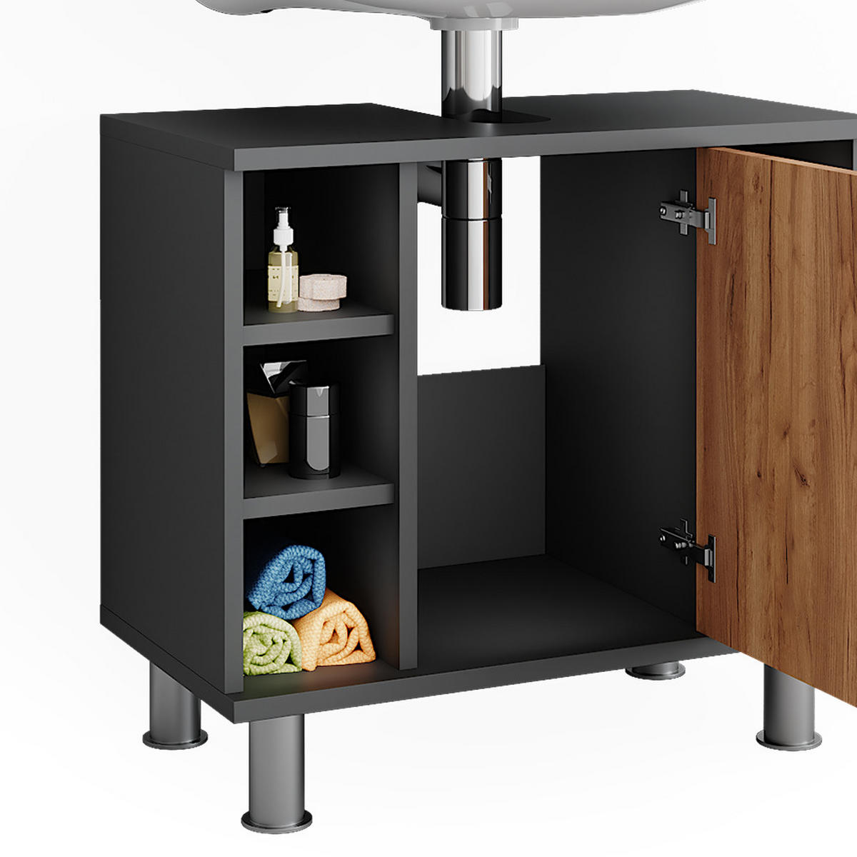 WASCHBECKENUNTERSCHRANK Fynn Anthrazit/Goldkraft Eiche 60 x 54 cm mit 6 Ablage - Honigeiche/Anthrazit, Holzwerkstoff (60/54/32cm) - Vicco