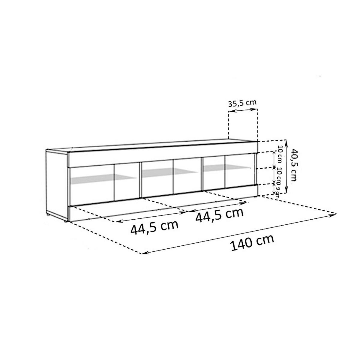 LOWBOARD TIVOLI RTV 140, Schwarz, LED Blau - Eiche Wotan/Schwarz, Glas/Holzwerkstoff (140/40.5/35.5cm) - Komodee