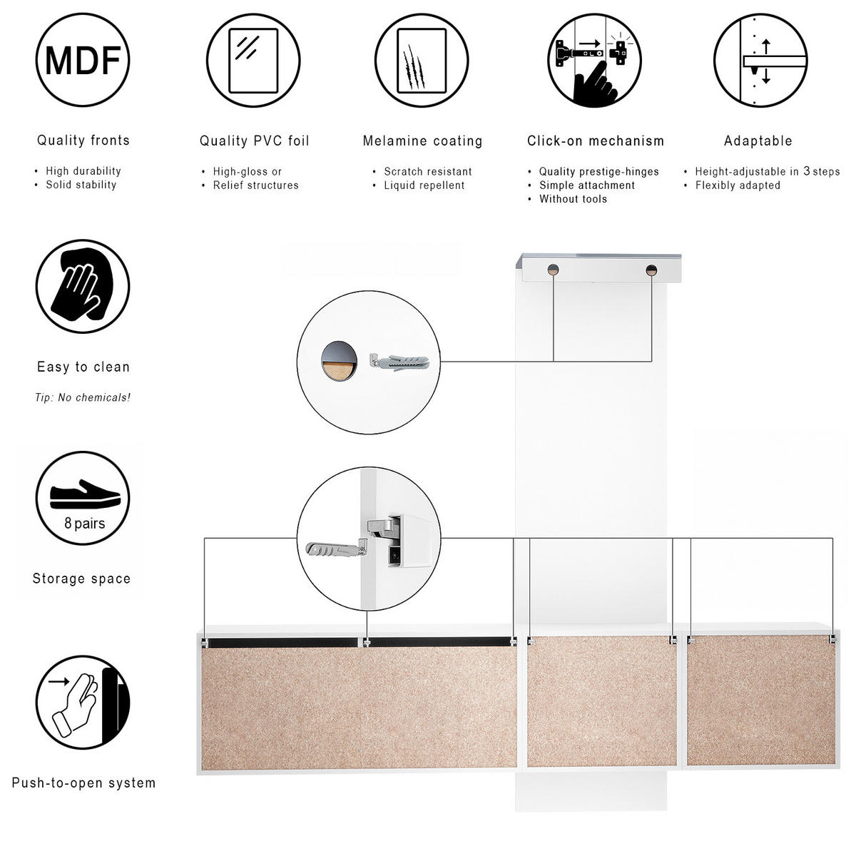 GARDEROBE DualVista Sandgrau Hochglanz - Sandfarben, Holzwerkstoff (208/193/35cm) - Vladon