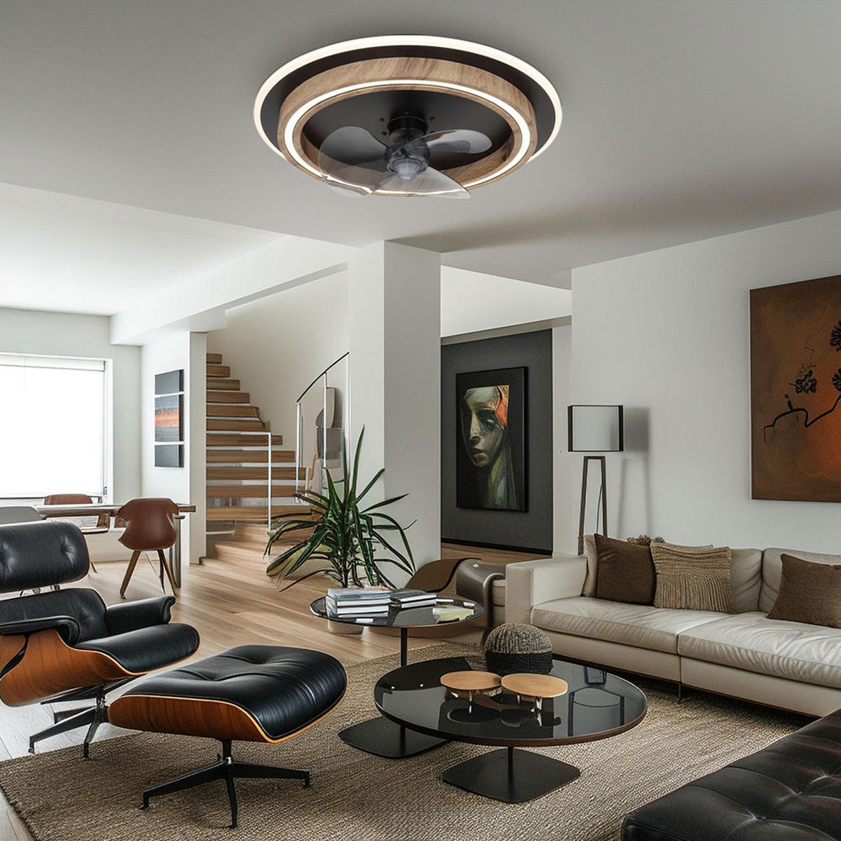 LED DECKENLEUCHTE Deckenventilator Holzoptik Braun - Braun, Metall (50/50/13.5cm) - Globo Lighting