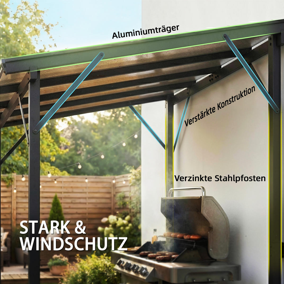 GRILLPAVILLON Polycarbonat, Verzinkter Metall Dunkelgrau - Dunkelgrau, Metall (148/244/244cm) - Outsunny
