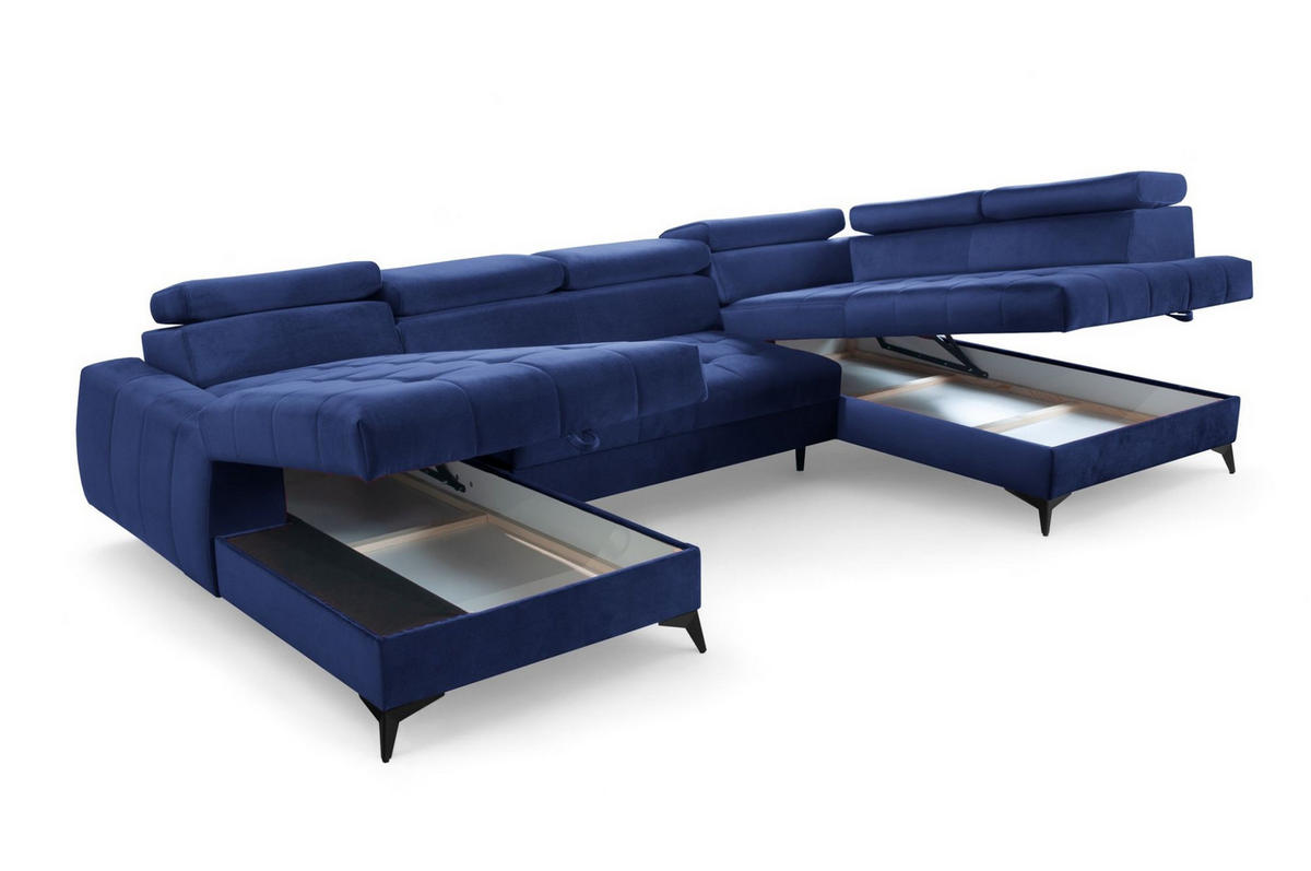 WOHNLANDSCHAFT Agnesa In Salvador - Dunkelblau, Holzwerkstoff/Textil (345/95/200cm) - Fun Möbel