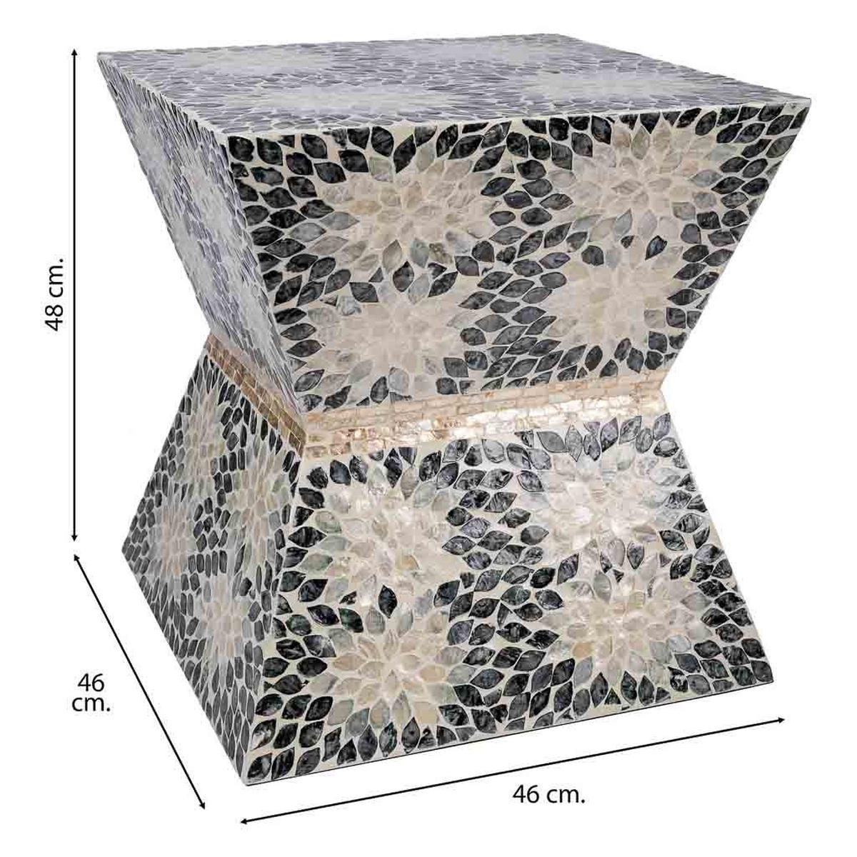 HOCKER aus Holz und Capiz, grau, 46x48cm - Grau, Holz (46/48/45cm) - Wanderlust