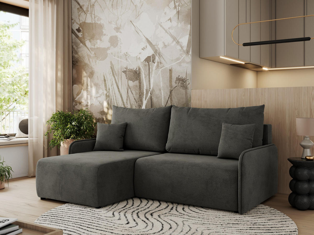 ECKSCHLAFSOFA ARPA L Dunkelgrau Velvet - links - Dunkelgrau/Schwarz, Kunststoff/Textil (198/150cm) - MKS