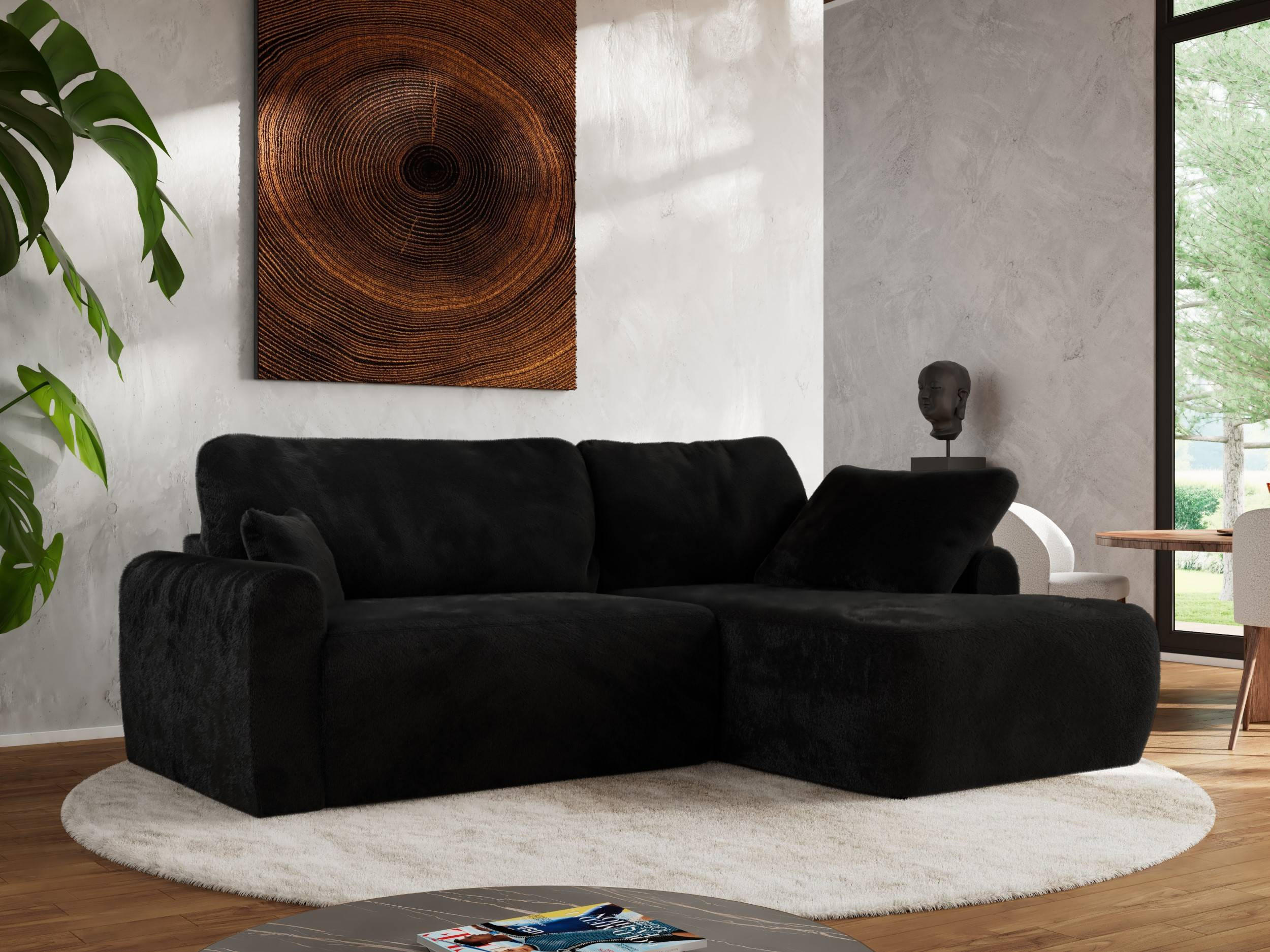 ECKSCHLAFSOFA CUBO L Schwarz Plüsch - rechts - Schwarz, Kunststoff/Textil (187/273cm) - MKS
