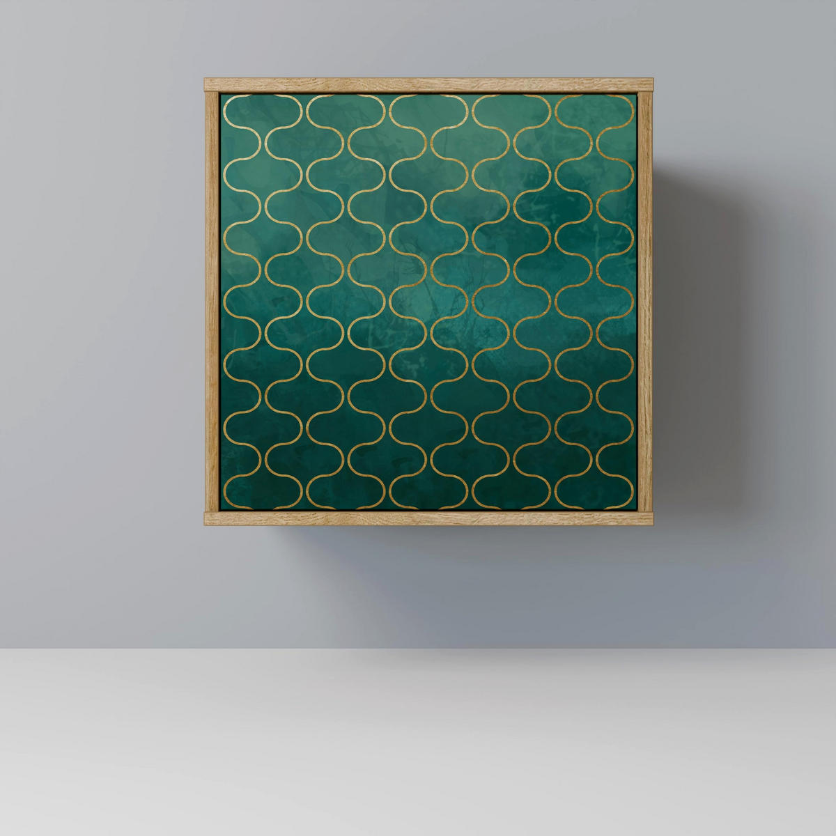 SIDEBOARD TESSELATED GREENERY, Eichefarben, 57,5x42x77,5 cm, Schräge Buchenholzfüße - Eichefarben/Buchefarben, Holzwerkstoff/Buchenholz (57.5/77.5/42cm) - SpaceRebels