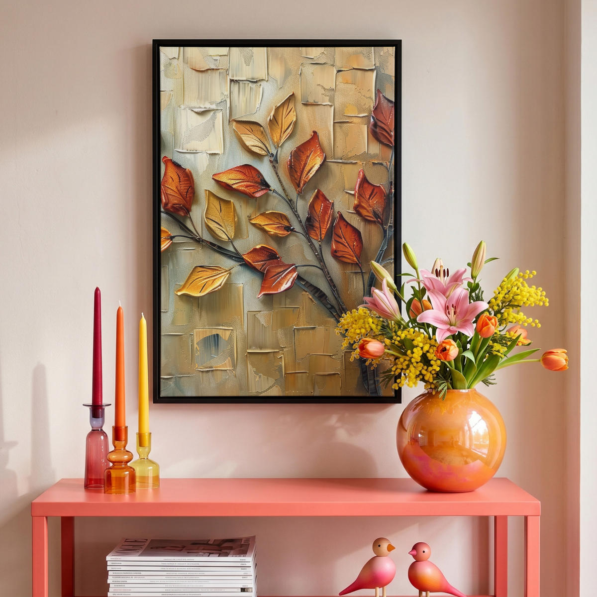 LEINWAND Bilder mit Rahmen - Baum - Abstrakt - Natur - Kunst - 40x60 - Goldfarben, Textil (40/60cm) - MuchoWow