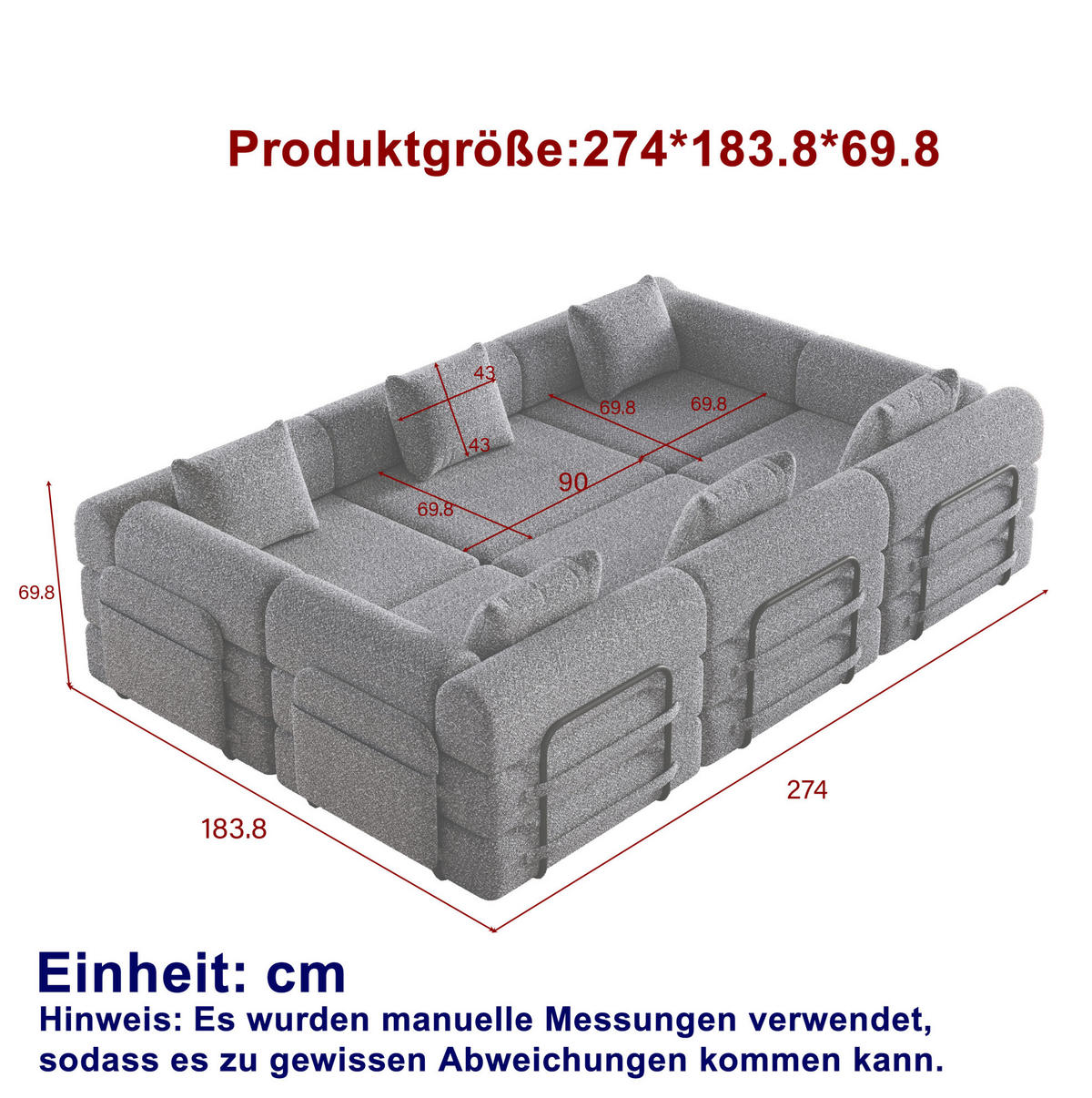 SCHLAFSOFA 2-in-1 aus Chenille mit Armlehnen-Staufach, 183,8/274/69,8 cm, Schwarz - Schwarz, Textil (183.8/69.8/274cm) - Redom