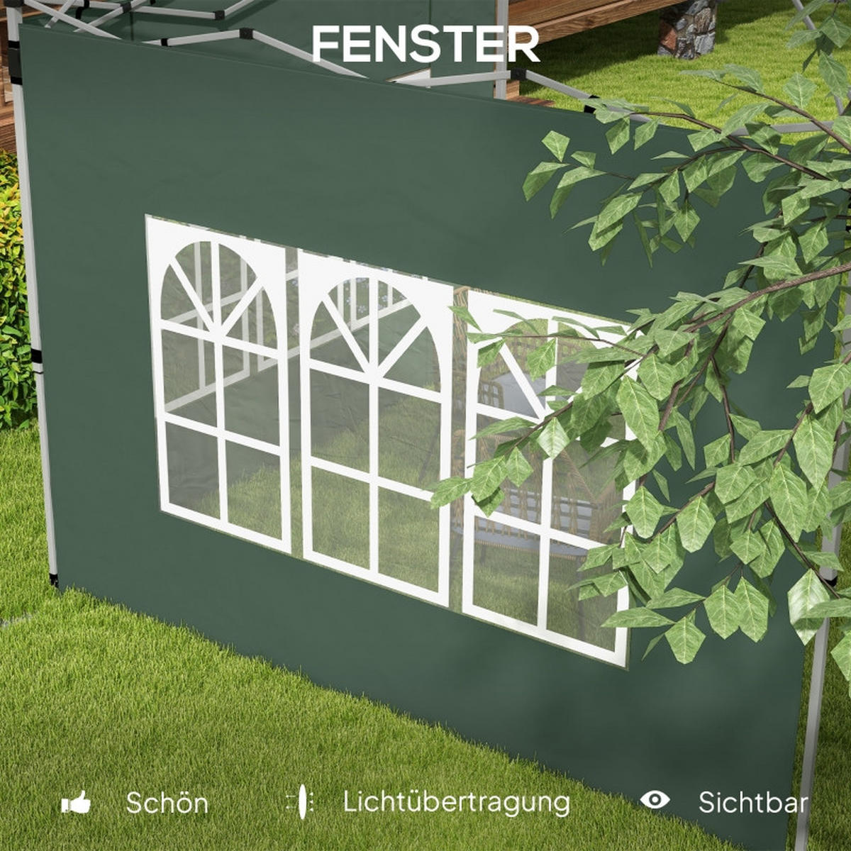 PAVILLON SEITENWÄNDE 2er Set 3x3 3x4 m Fenster grün - Grün, Kunststoff (1/195/295cm) - Fortuna Lai