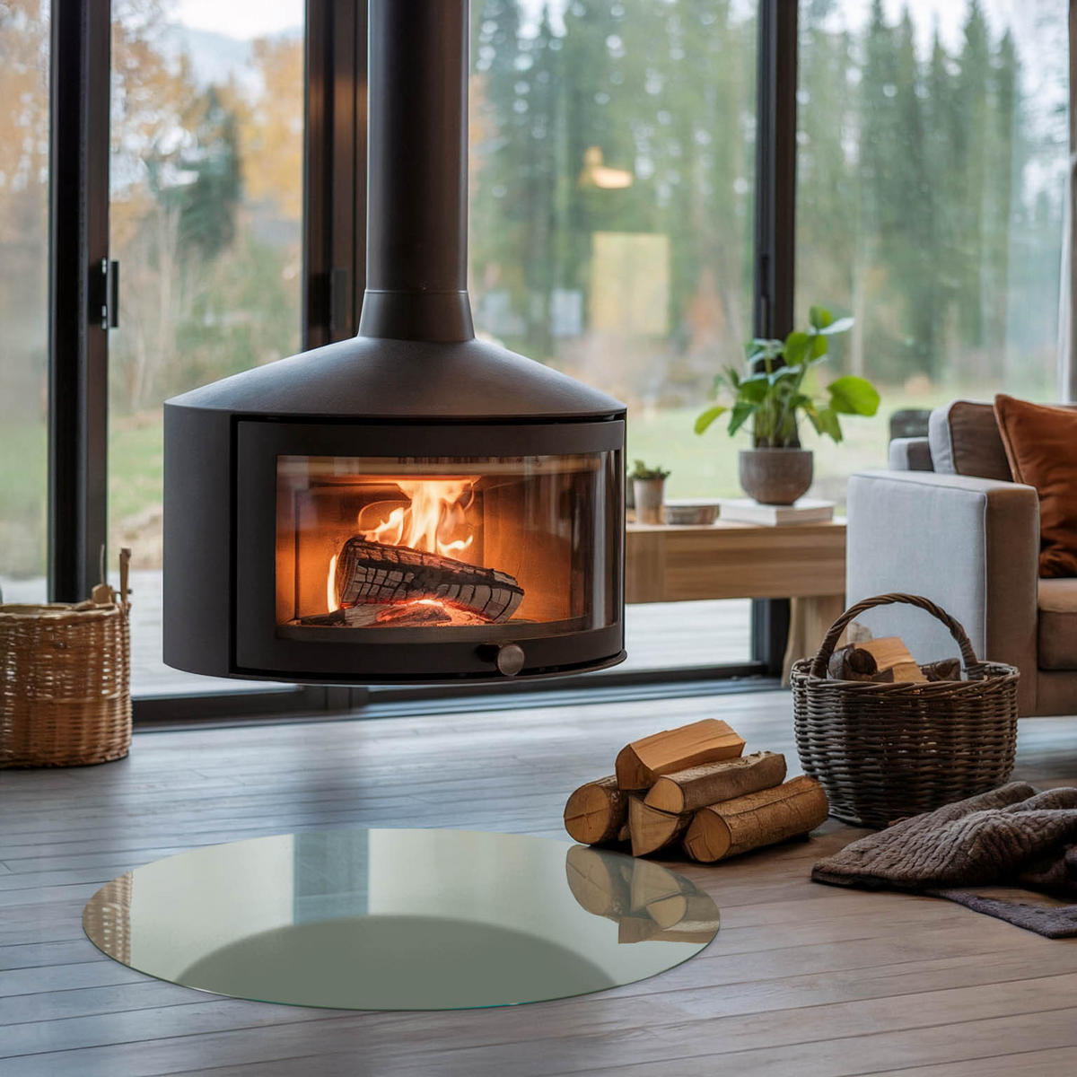 GLASPLATTE für Kamin Ø 80 cm - Grün, Glas (80/80/0.4cm) - TULUP