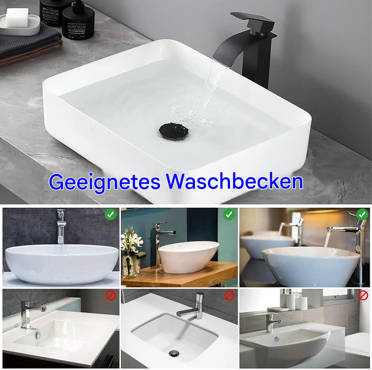 WASSERFALLARMATUR, 167 x 286 mm, hohe Ausführung, schwarz - Schwarz, Metall (38/7/21cm) - Vallsero