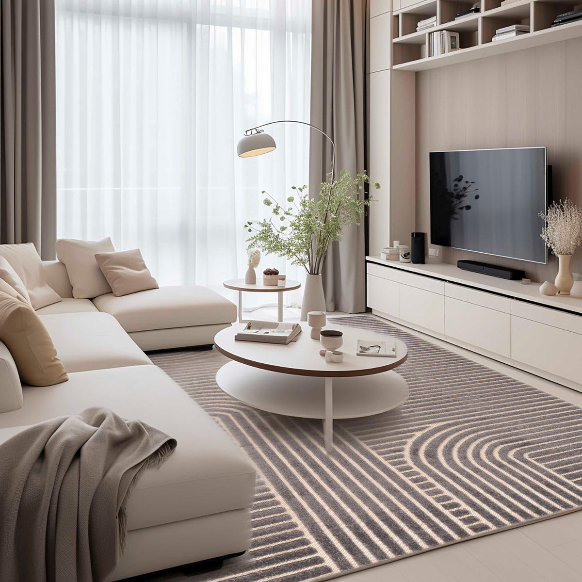 MATTA grå geometrisk - 200 x 300 cm - Cremefärgad/Grå, Textil (200/300cm) - Mazovia