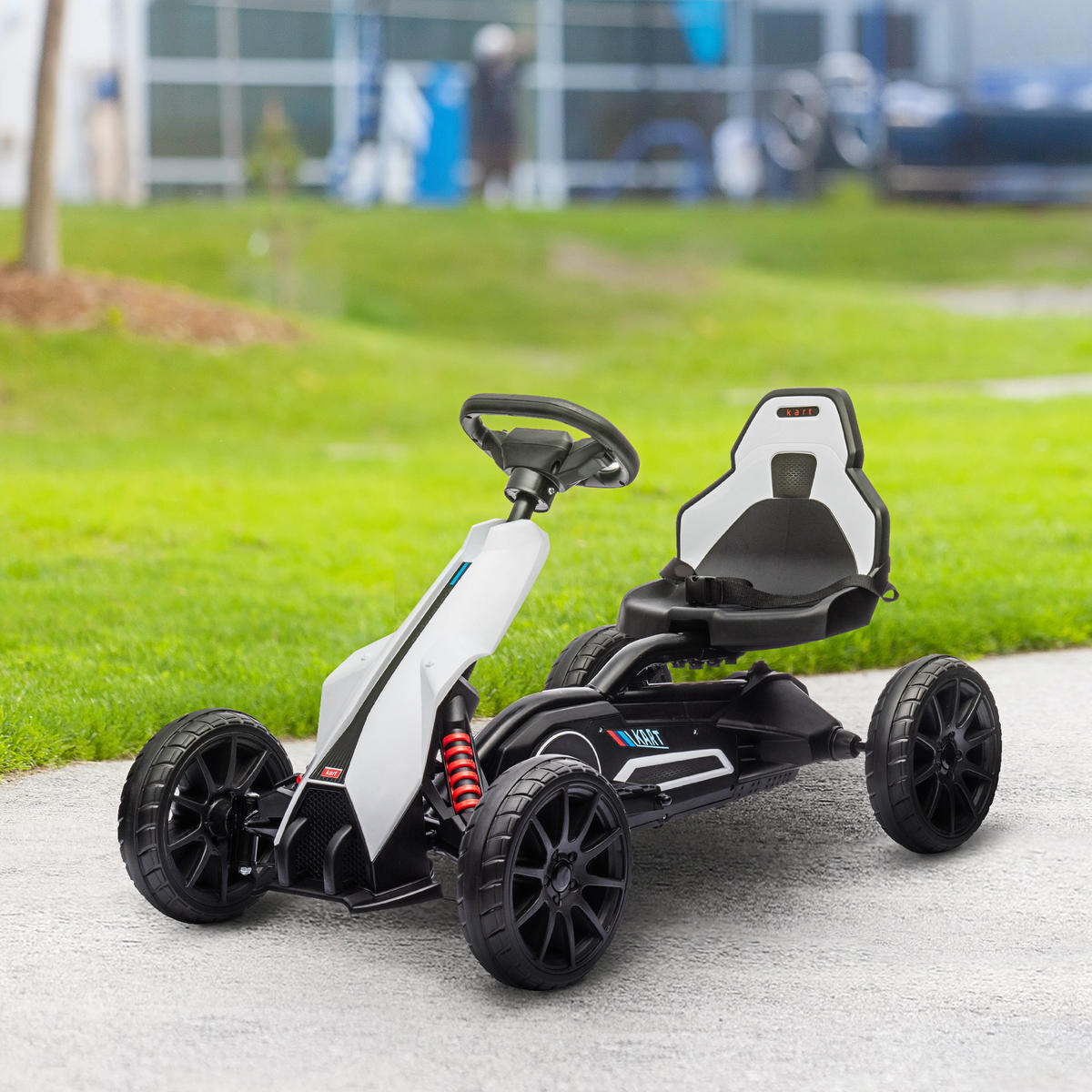 KINDER Elektro Gokart 12 V 3-5km/h Go Kart mit 2-Fach verstellbarem Modus - Weiß, Kunststoff (100/58/58.5cm) - HOMCOM