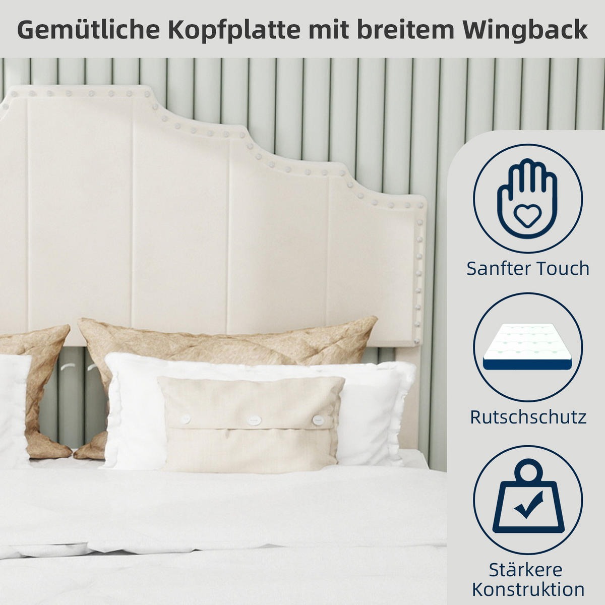 POLSTERBETT 160/200 cm in Beige Stoff mit Kopfteil - Beige, Holzwerkstoff/Textil (160/200cm) - WISHDOR