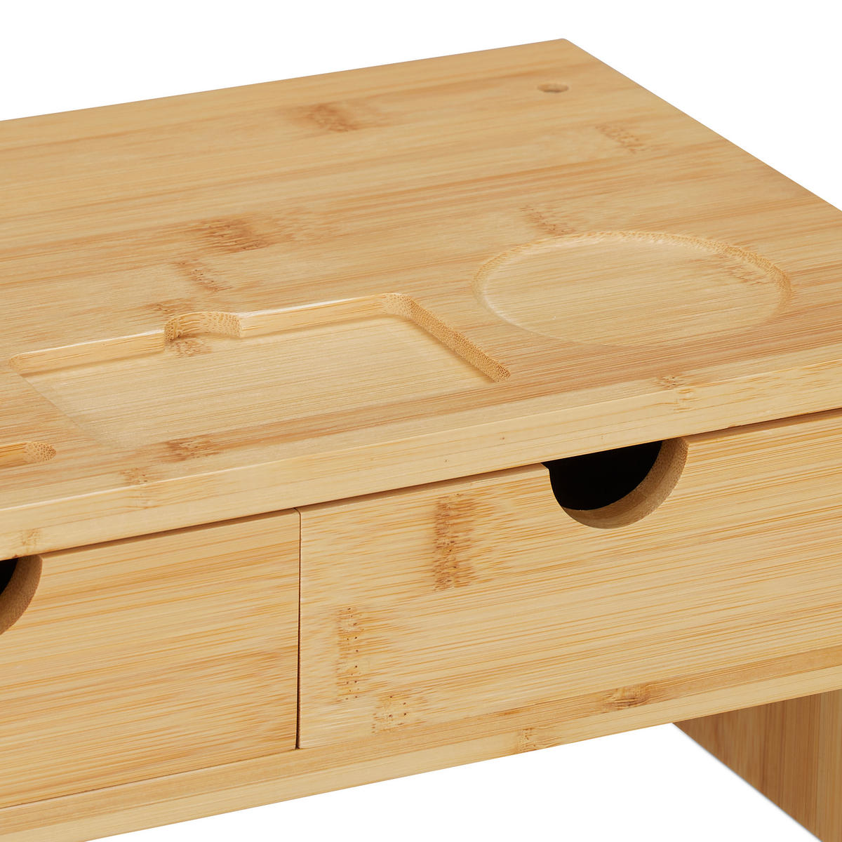MONITORSTÄNDER Natur Bambus 2 Schubladen Handyhalterung - Hellbraun, Holz/Holzwerkstoff (23/54/14cm) - Relaxdays