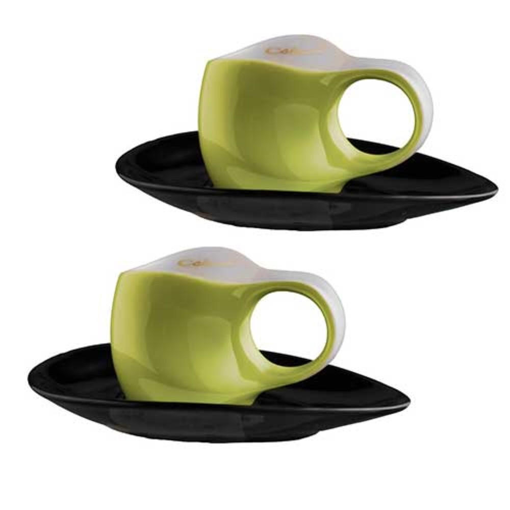 ESPRESSISSIMO - Tasse mit Untertasse 4 tlg. green - Multicolor/Grün, Keramik (0.04L) - Luigi Colani Porzellan