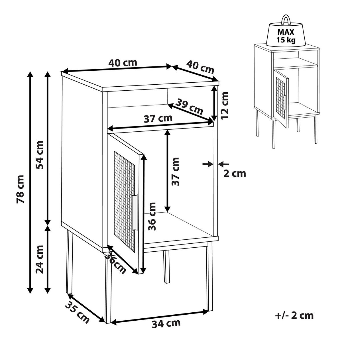 NACHTTISCH Rattan heller Holzfarbton Pasco - Hellbraun/Schwarz, Holzwerkstoff (40/78/40cm) - Beliani