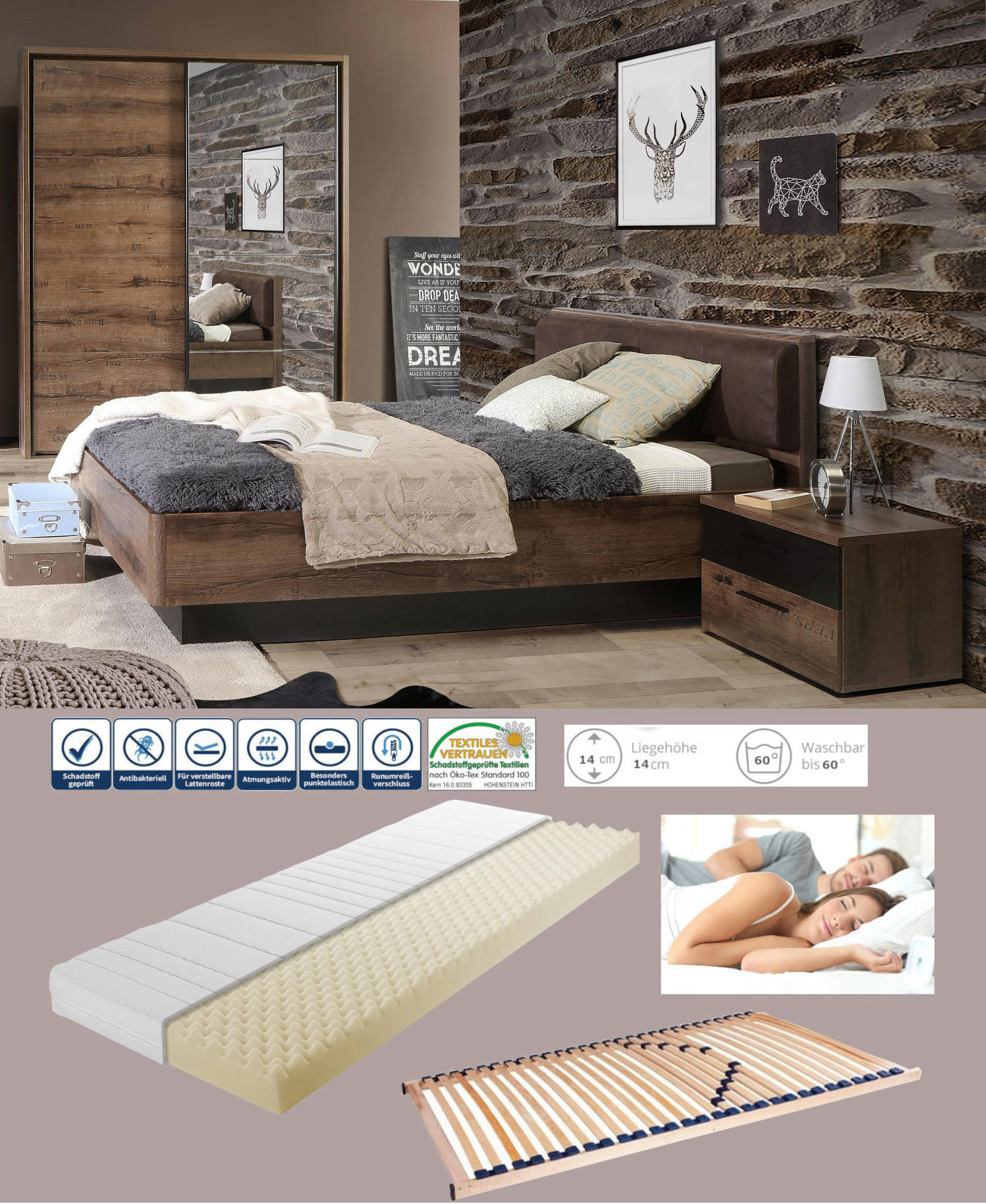 JUGENDZIMMER Jacky in Schlammeiche mit Schwarzeiche 5 teilig - Braun, Holzwerkstoff (120/200/80cm)