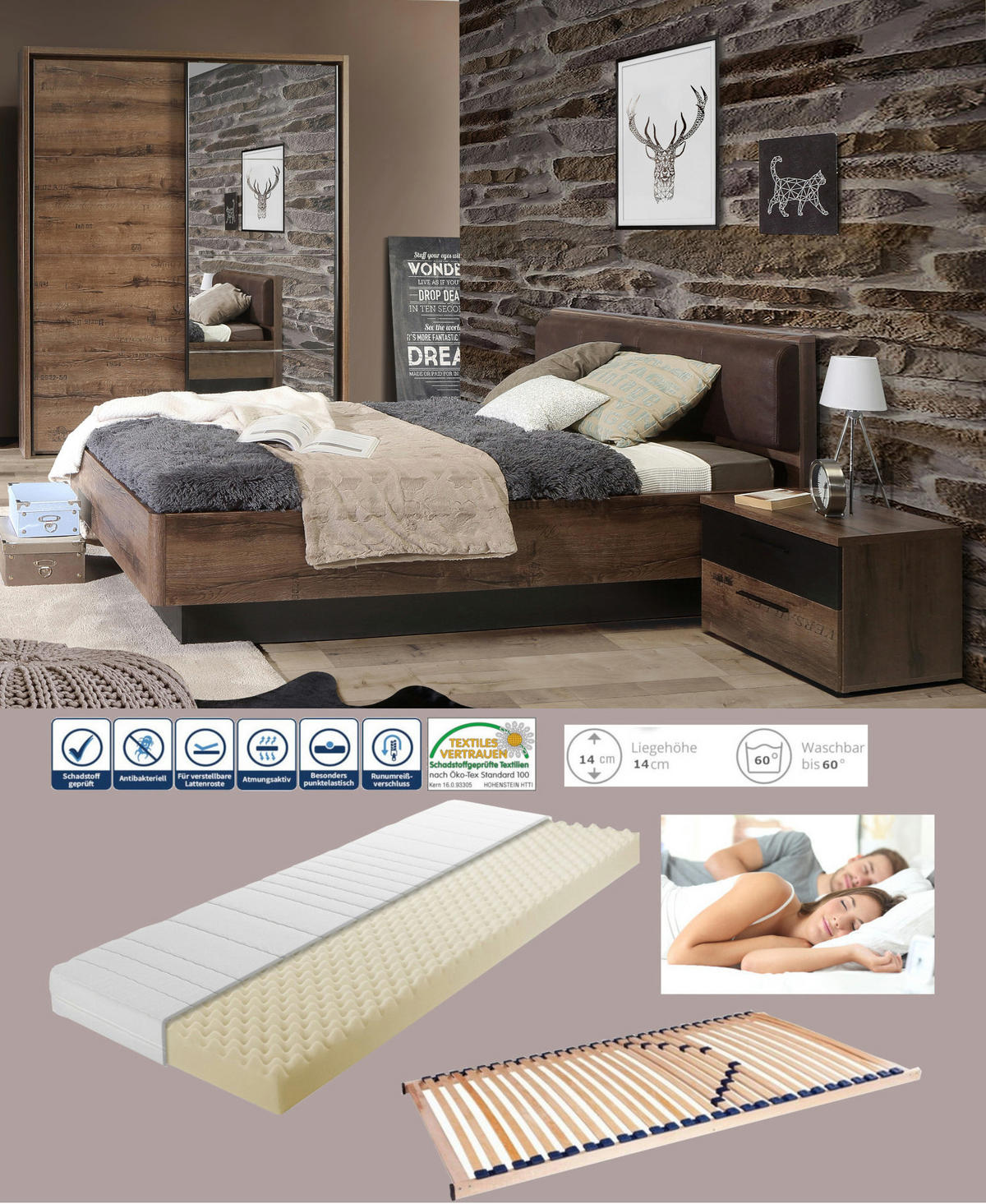 JUGENDZIMMER Jacky in Schlammeiche mit Schwarzeiche 5 teilig - Braun, Holzwerkstoff (120/200/80cm)