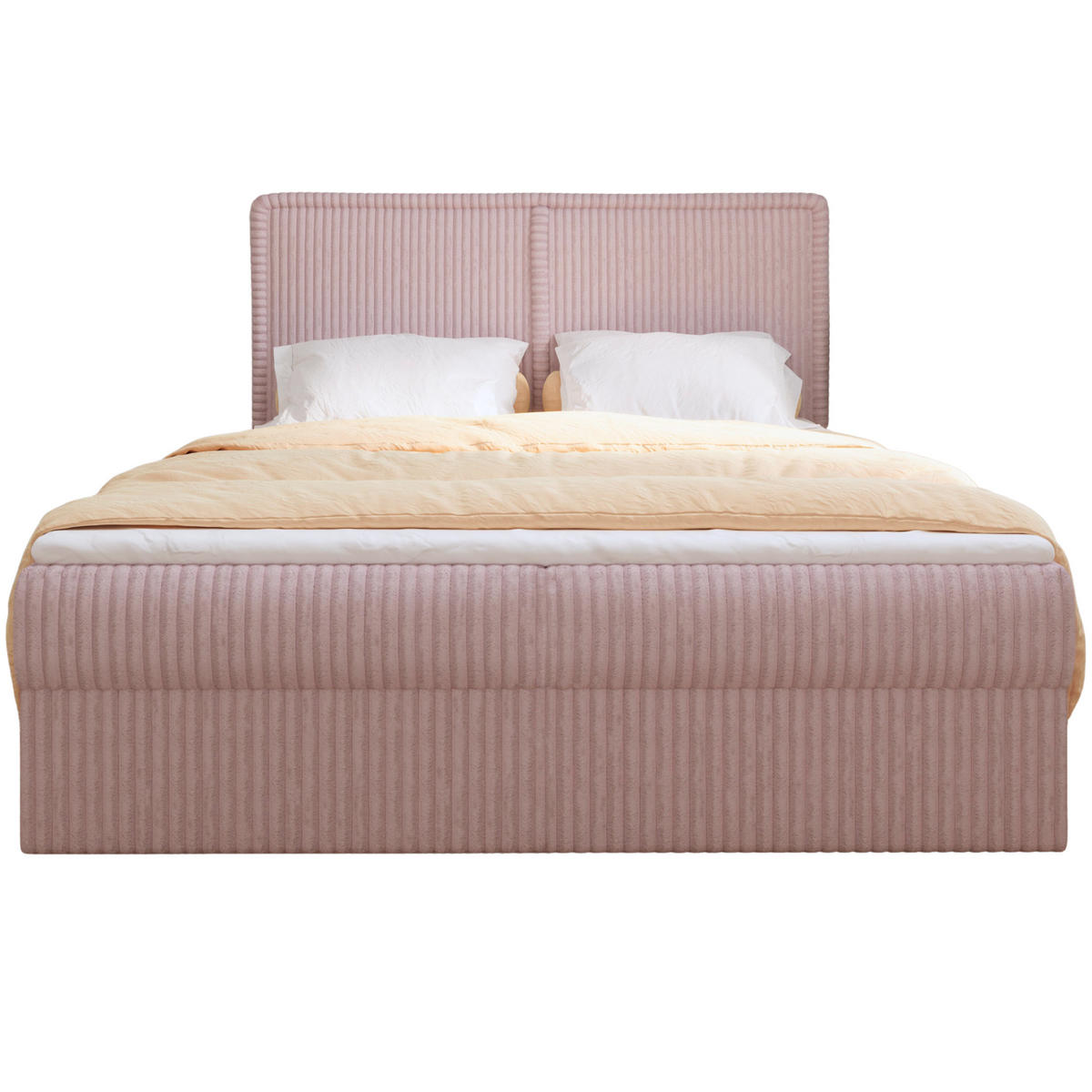 BOXBETT 04 160 x 200 cm - Ambience – Modernes Polsterbett mit Bettkasten, Topper und gepolstertem Kopfteil, Stoffbezug, Stauraumbett - Rosa, Holz (160/200cm) - ROYAL24_MARKT
