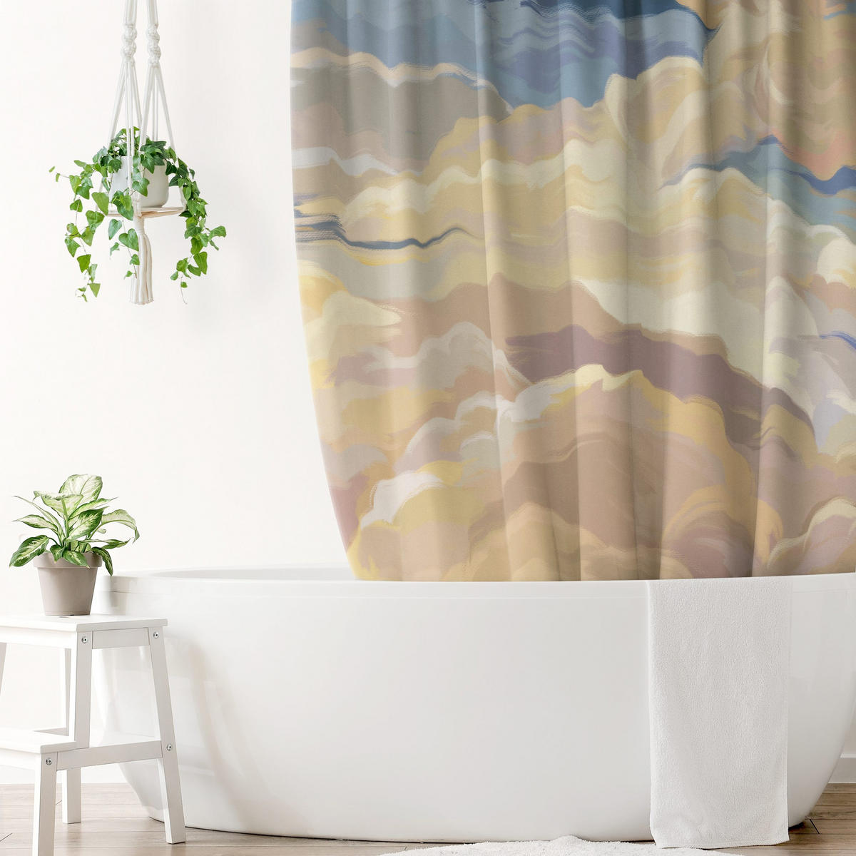 DUSCHVORHANG Handgemaltes Wolkenmeer in Pastell 200/180 cm - Beige, Textil (200/180cm) - Bilderwelten