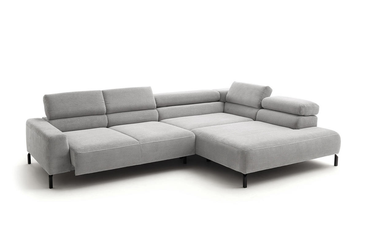 ECKSOFA MIT MOTORISCHEM SITZVORZUG DELIA Hellgrau Cord - Hellgrau/Schwarz, Textil/Metall (312/219cm) - KAWOLA