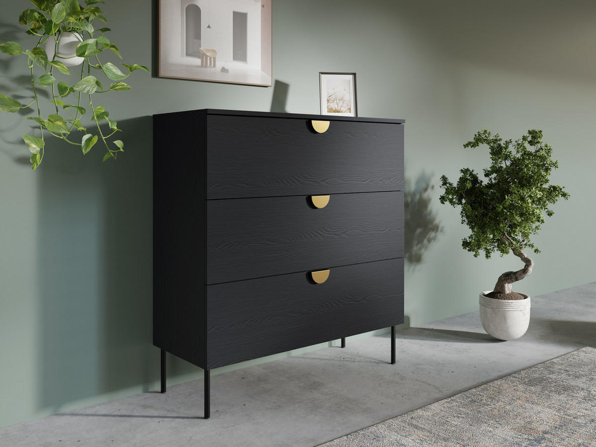 KOMMODE FRAYN 100/107/40cm mit 3 Schubladen Türen Graphitfarben - Graphitfarben, Holzwerkstoff (100/107/40cm) - MASSENO