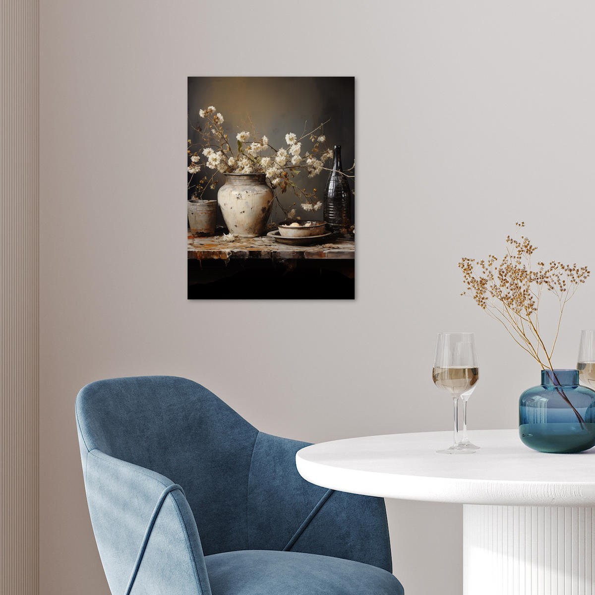 POSTER Stilleben - Blumen - Blumenstrauß - Vase - Wein 30x40 cm - Schwarz, Papier (30/40/0.1cm) - MuchoWow