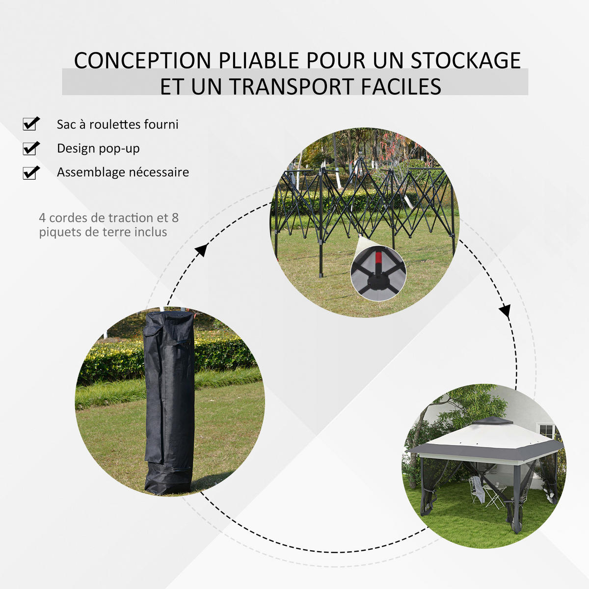 PAVILLON DE-13982 Pop-up, 4 Moskitonetze Grau - Grau, Metall (364/298/364cm) - ComfortXL