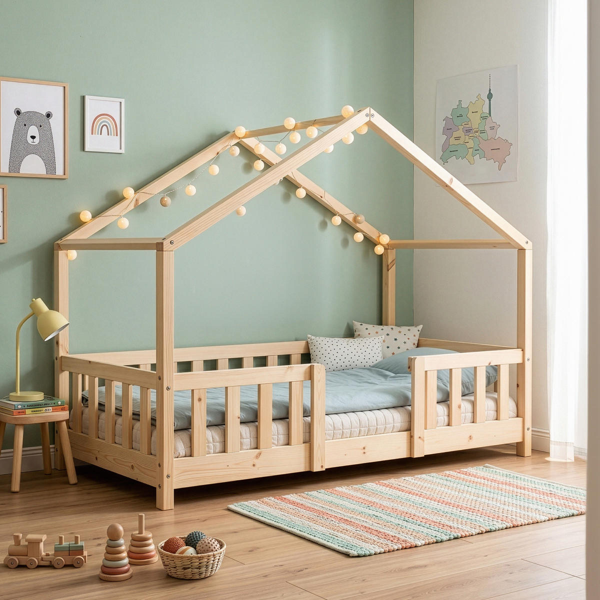 HAUSBETT Treviolo - Naturfarben, Holz (80/160cm) - [en.casa]