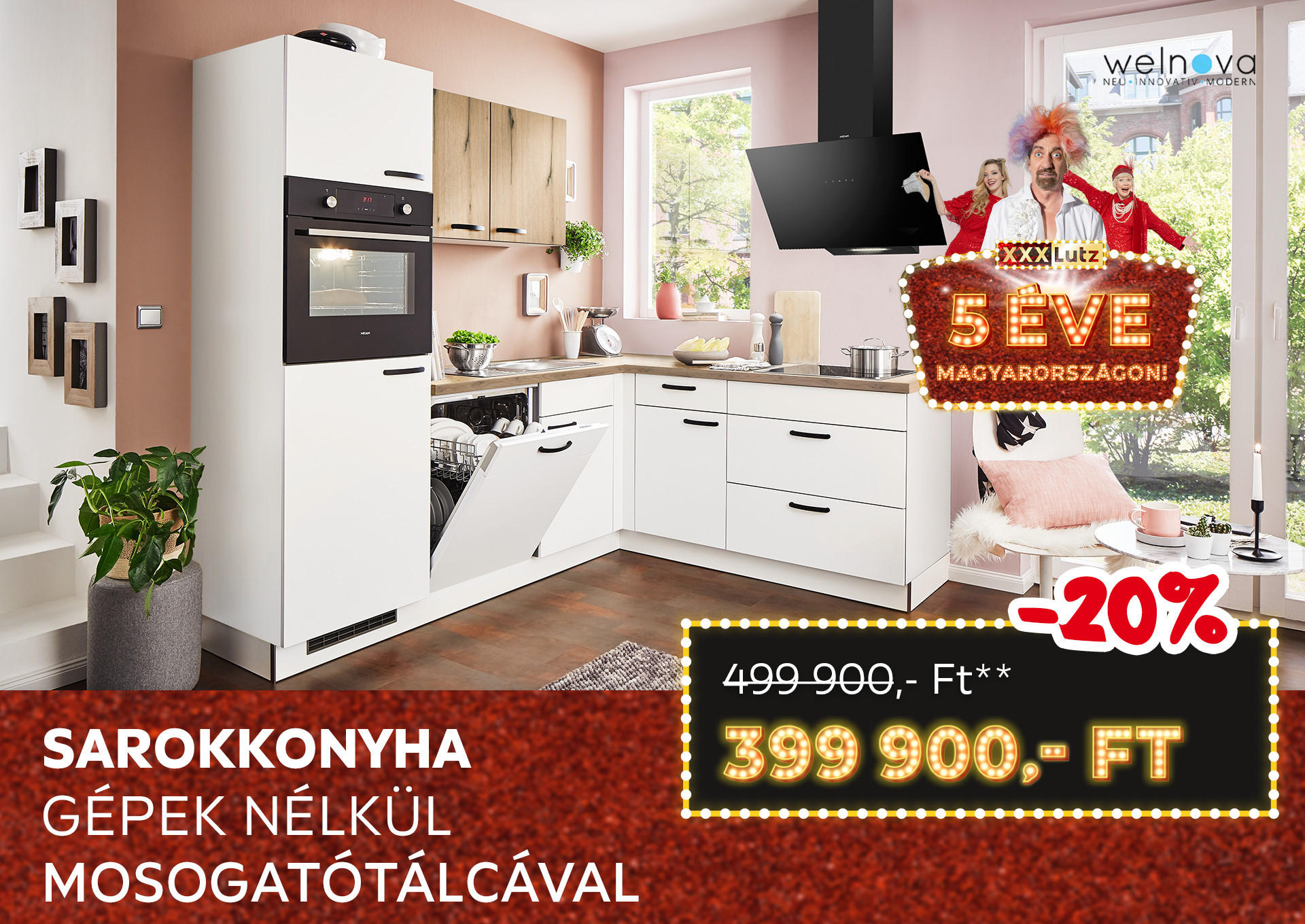 Sarokkonyha gépek nélkül, mosogatótálcával Kiemelt termék 499900 Ft.- helyett 399900 Ft.-