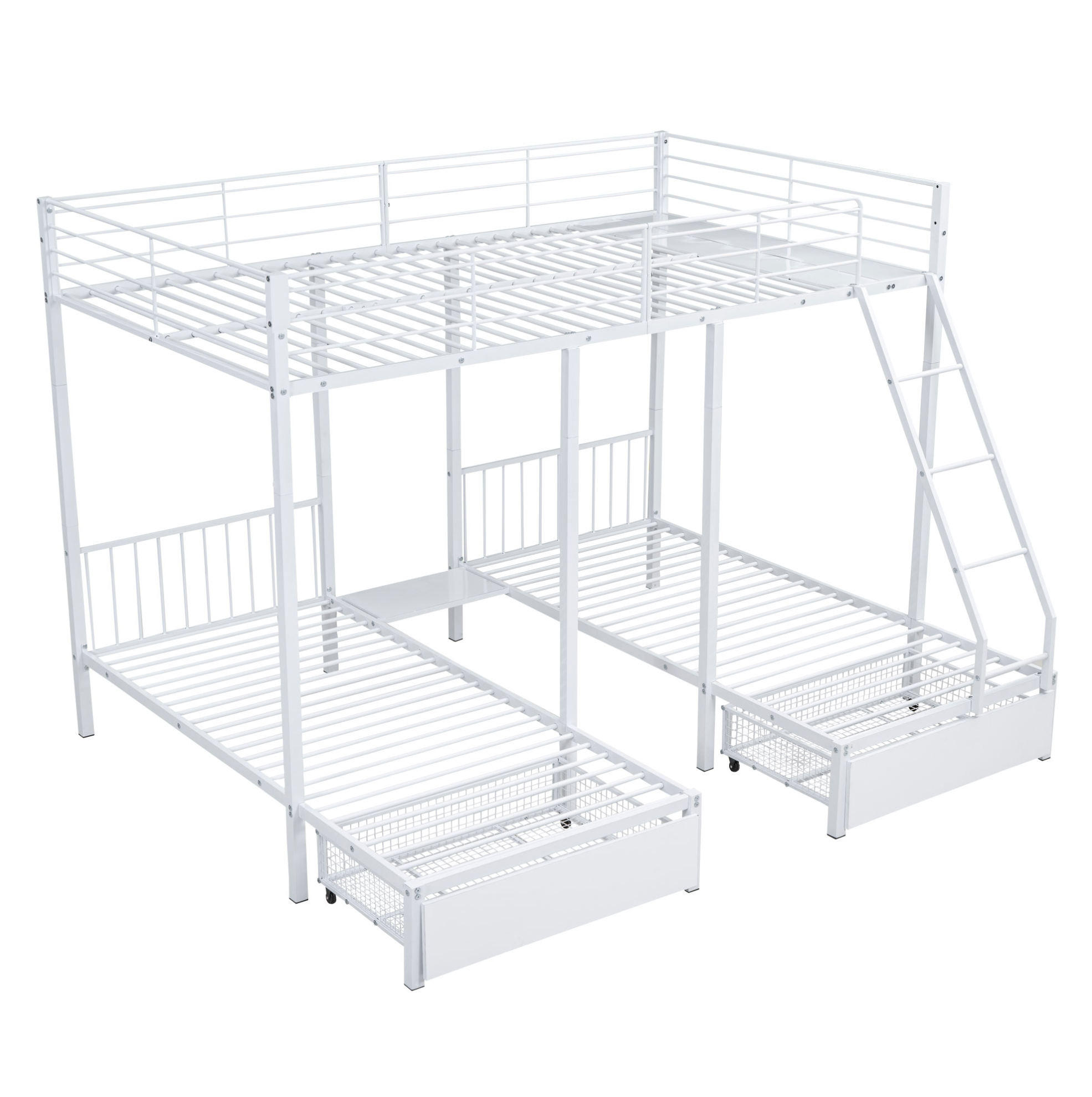ETAGENBETT Kinderbette 140/200 und 2x 90/200 cm aus Metall mit 2 Schubladen Weiß - Weiß, Metall (140/200cm) - Modenvie