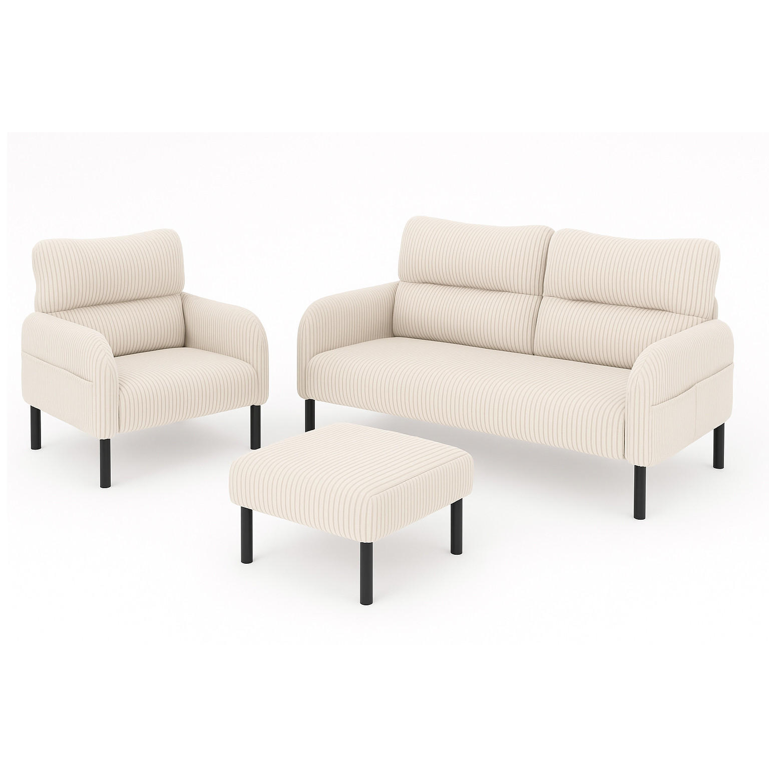 SITZGARNITUR 3-teiliges mit Hocker und Seitentasche - Beige, Textil (120/79/75cm) - Urban Meuble