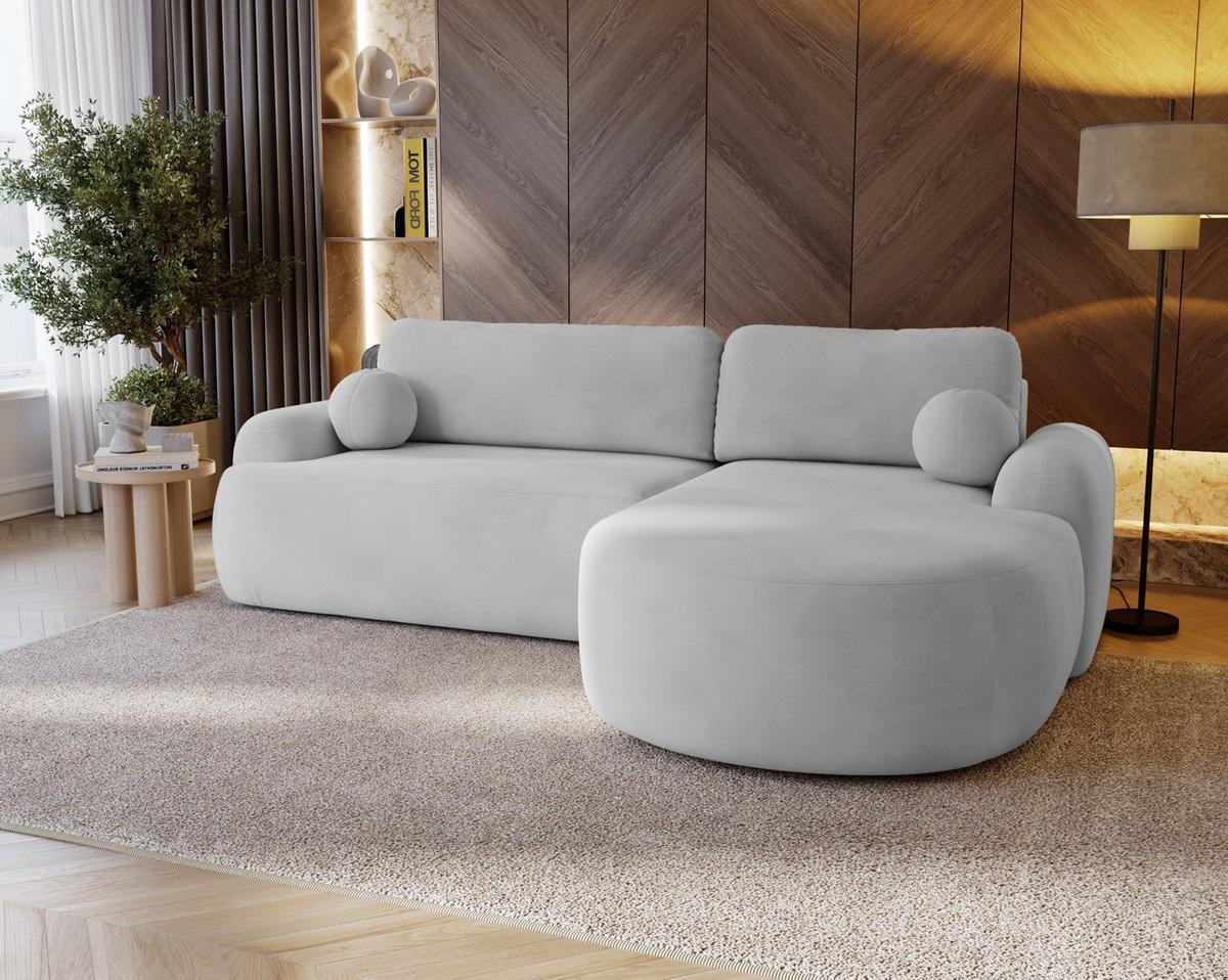 ECKSOFA Cloudy Hellgrau, Sofa aus Velourstoff mit Kissen, rechte seite - Hellgrau, Holzwerkstoff/Textil (261/177cm) - Bettso