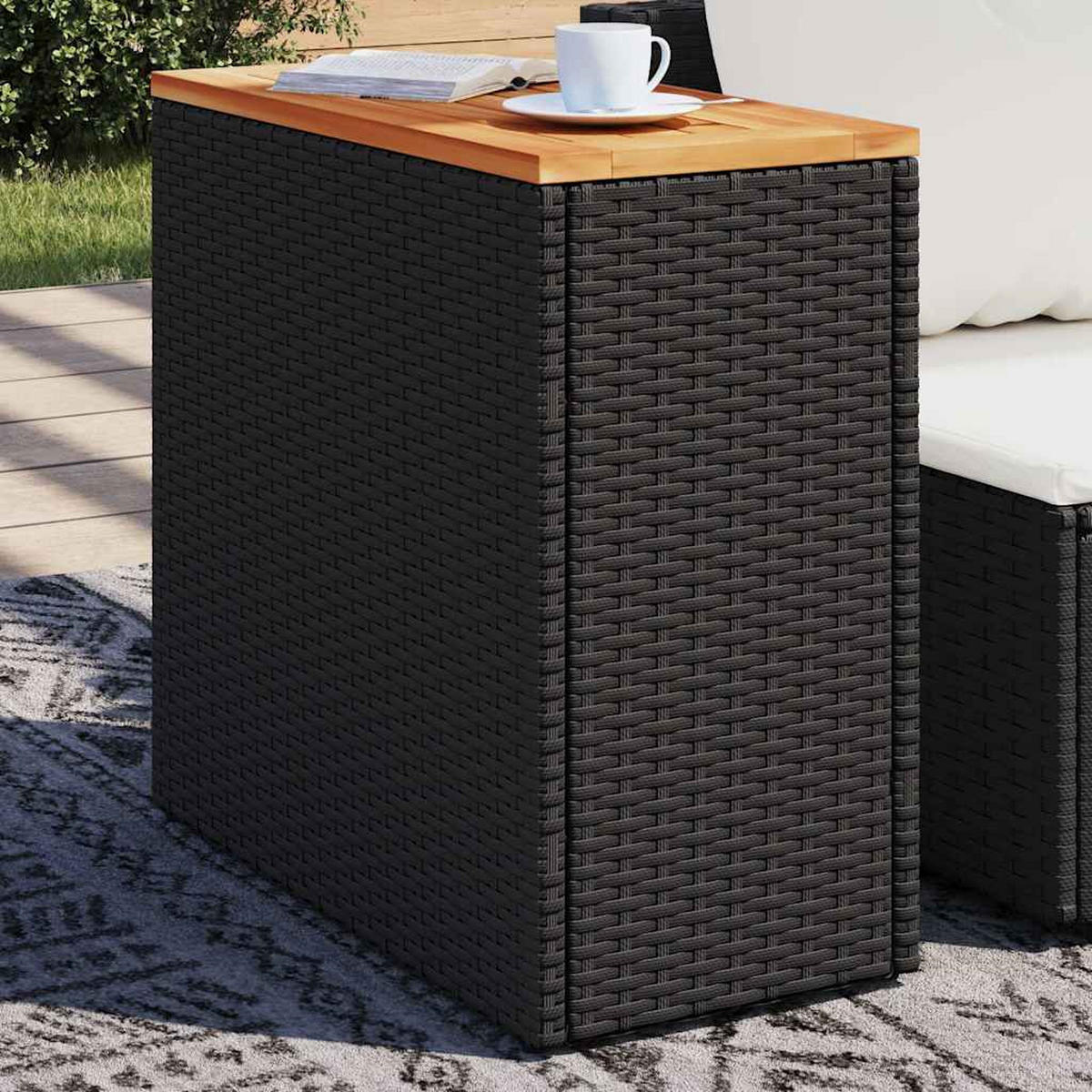 GARTEN-BEISTELLTISCH Mit Holzplatte Schwarz 58/27,5/55 Cm Poly Rattan - Schwarz, Kunststoff (58/27.5/55cm) - vidaXL