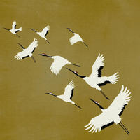 FOTOTAPETE Kraniche 300 x 300 cm - Gelb, Papier (300/300cm) - Origin Wallcoverings