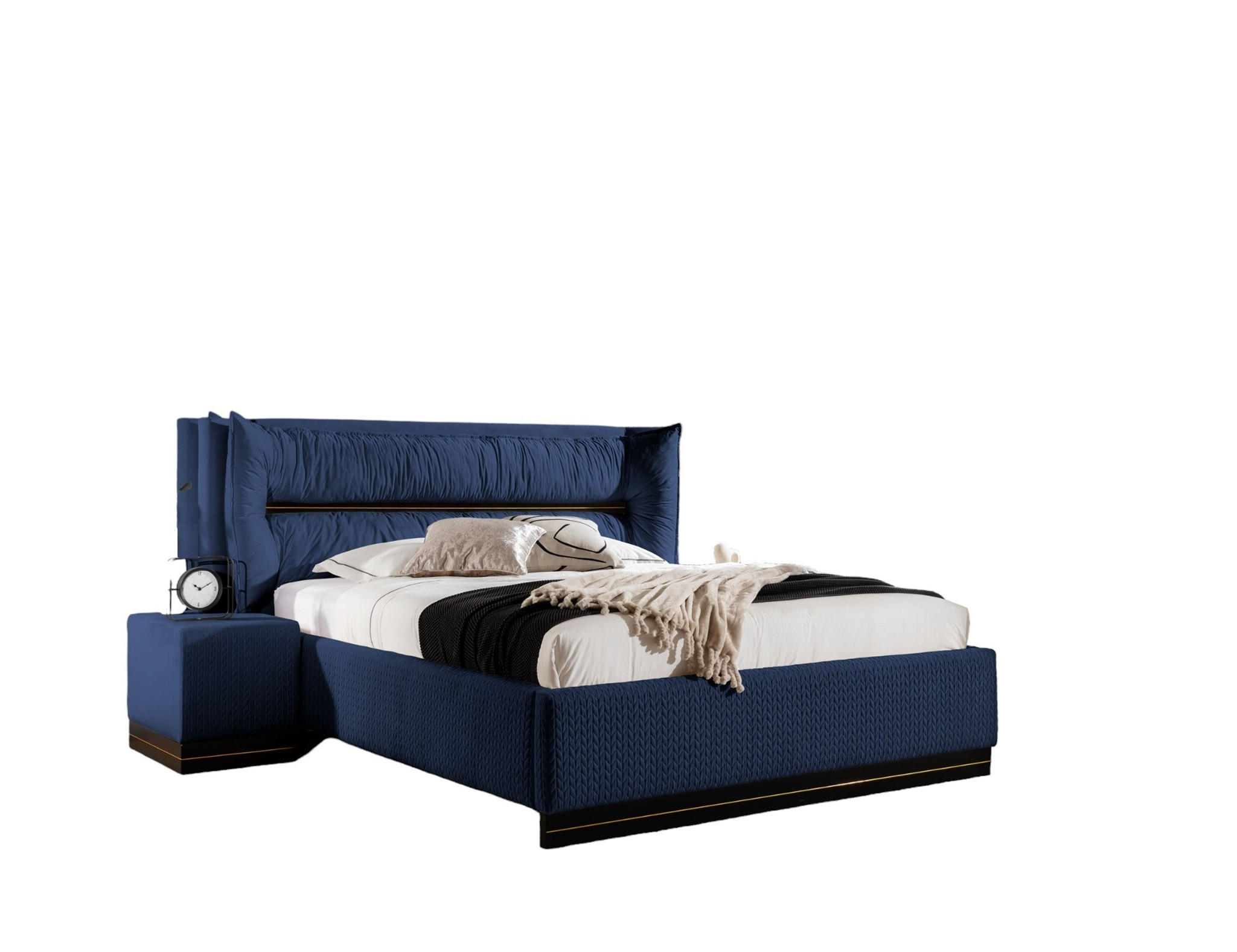 POLSTERBETT Hamilton Magic Velvet Set.4 - Dunkelblau, Holzwerkstoff/Textil (120/200cm) - Fun Möbel