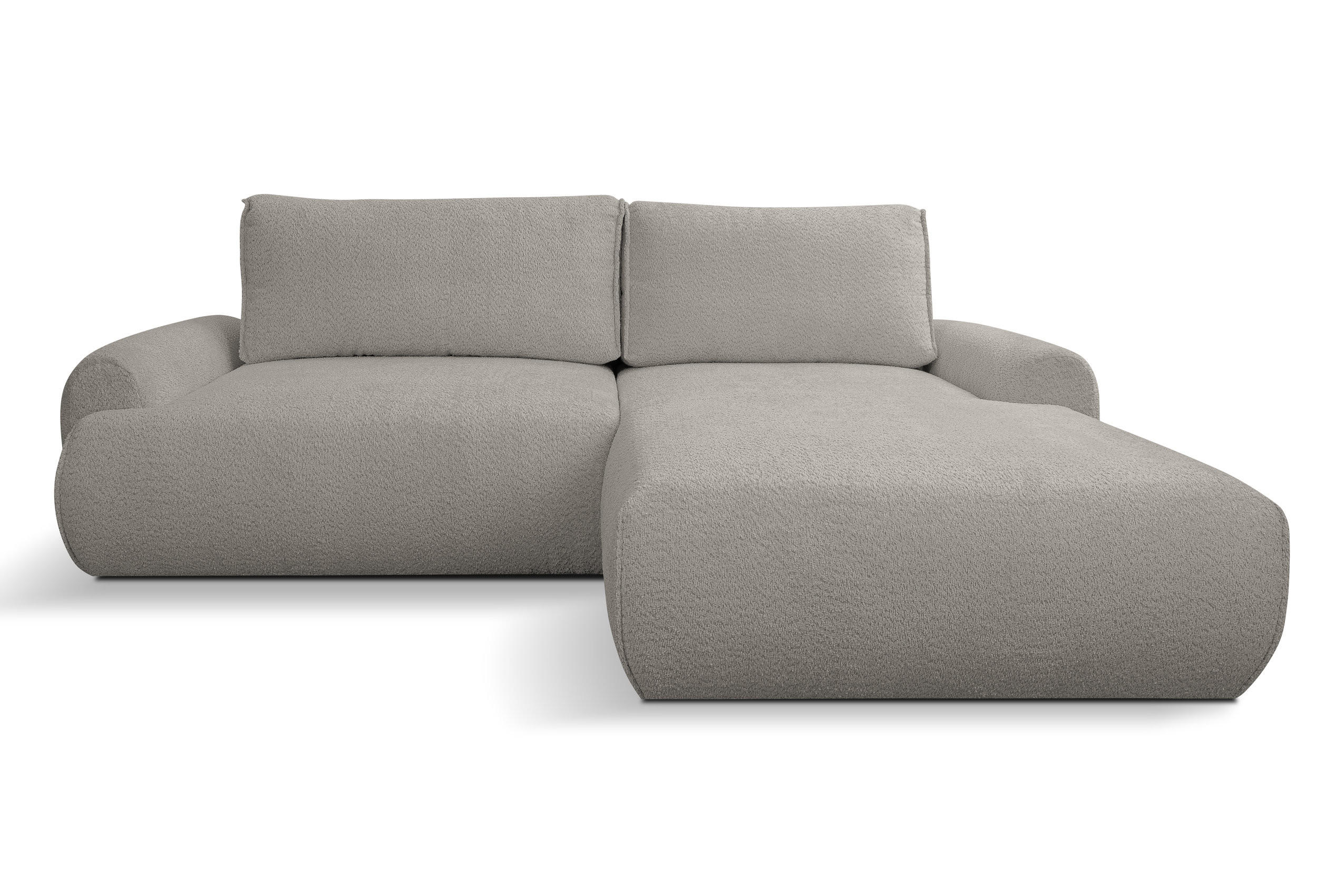ECKSOFA Moon in L-Form mit Schlaffunktion und Bettkasten, Farbe: Grau, Bouclé-Stoff, Ottomane Rechts - Grau, Textil (260/136cm) - VENASI MÖBEL