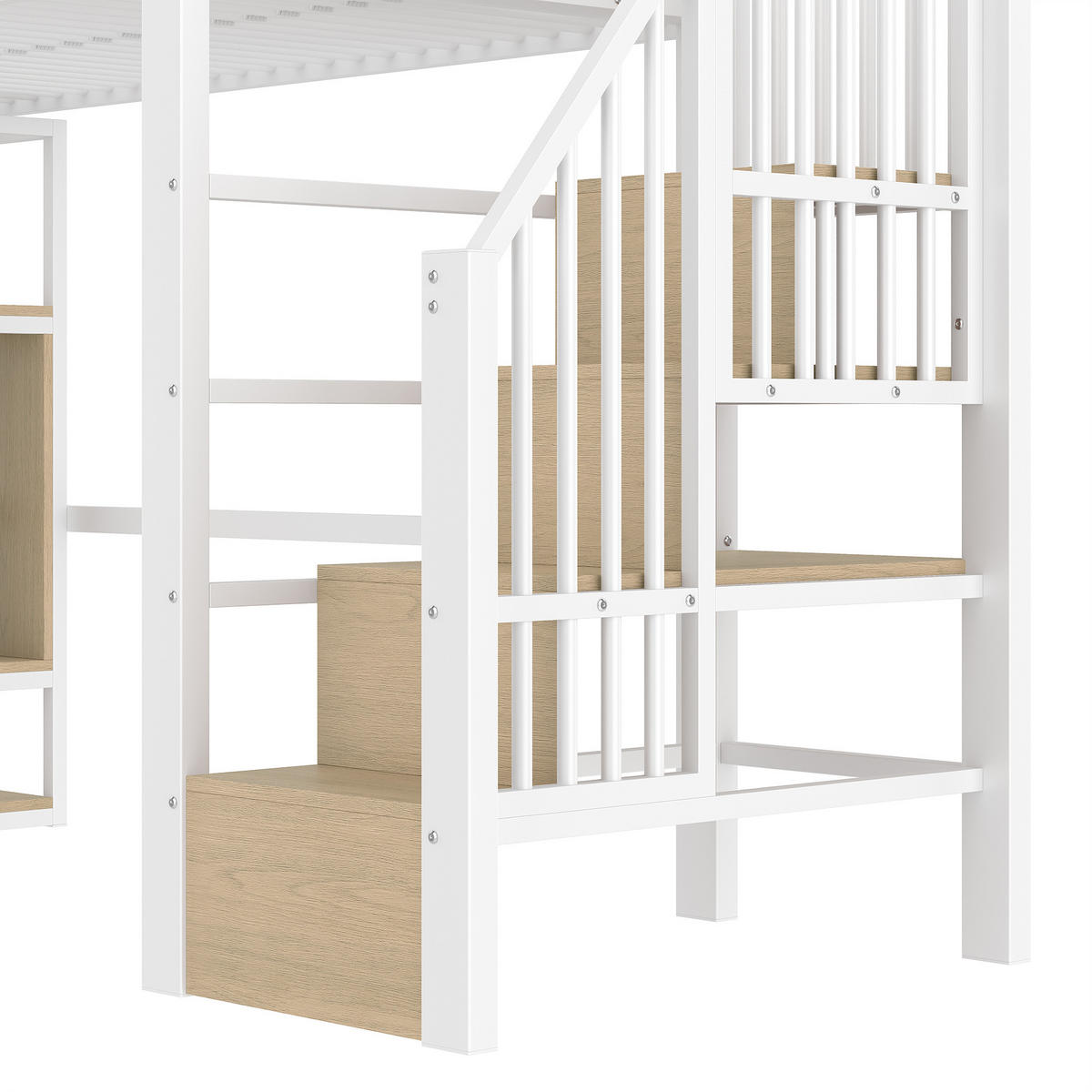 HOCHBETT 90x200cm Weiß Metall LED-Licht offener Stauraum - Weiß, Holz (90/200cm) - FLIEKS