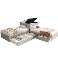 POLSTERBETT 90/200 cm grau aus Leinen mit Ausziehbett und Stauraum - Grau, Holzwerkstoff (90/200cm) - OKWISH