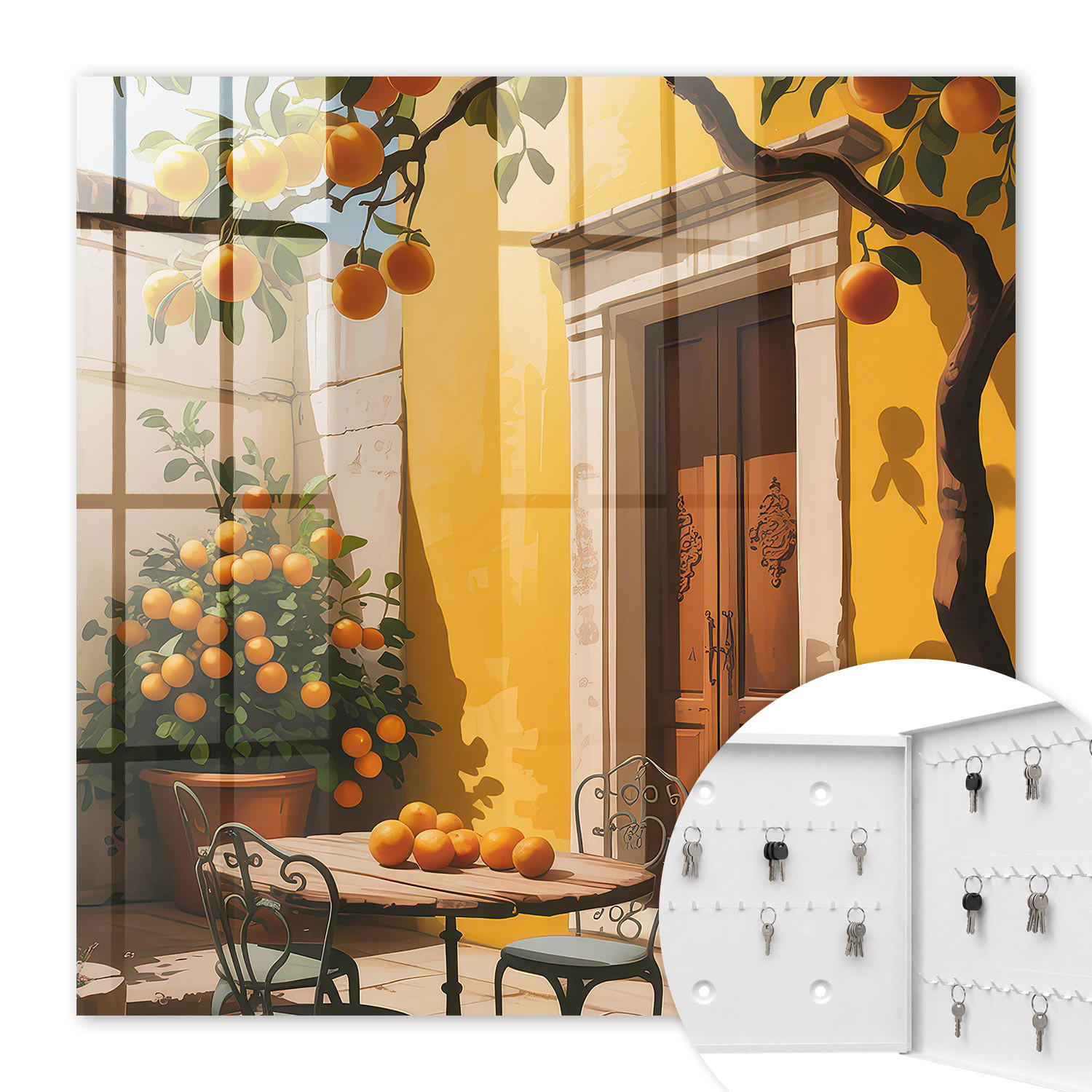 SCHLÜSSELBOX Weiß 30x30 cm – Türöffnung nach rechts - Orangefarbene Terrasse - Gelb, Metall (30/30/5cm) - TULUP