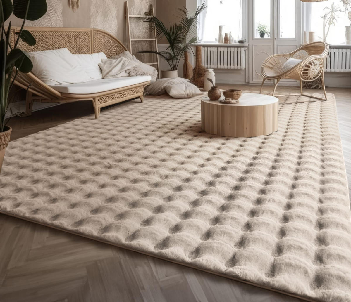 HOCHFLORTEPPICH Rauten Creme 120 x 160 cm - Creme, Kunststoff (120/160cm) - TT Home