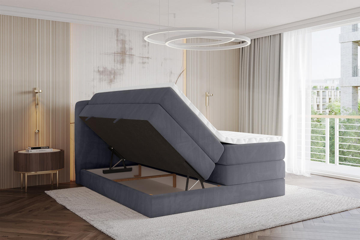 BOXBETT mit Matratze H3|H4 - NINA KING - 160x200 cm - Dunkelgrau - Dunkelgrau, Holzwerkstoff (160/200cm) - ALTDECOR