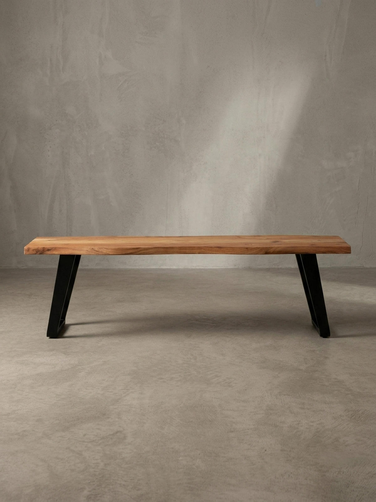 ESSZIMMERBANK Massivholz Metall Baumkante U-Beine, Akazie 180x40x46 cm - Schwarz/Braun, Holz/Metall (180/46/40cm) - KADIMA DESIGN