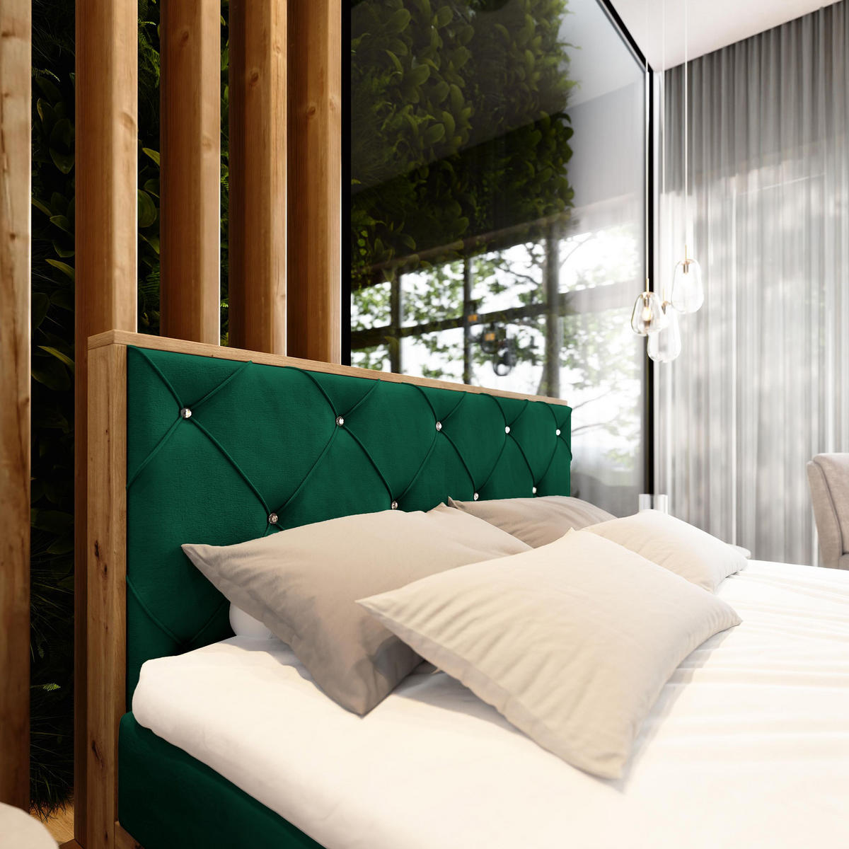 BOXBETT FOSCO 140x200 cm mit Matratze und Topper - Grün - Grün, Holz (140/200cm) - MASSENO