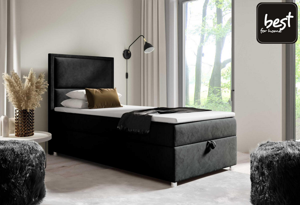 BOXBETT mit Bettkasten Trinity K11-SINGLE Bonellfederkern inkl. Topper - Schwarz, Holz/Holzwerkstoff (100/200cm) - Best For Home
